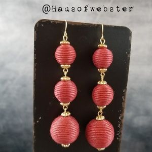 Red and gold triple bonbon French back earrings